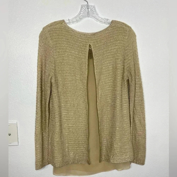 Milano Sequin Layered Zipper Back Detail Knit Sweater - Picture 4 of 6